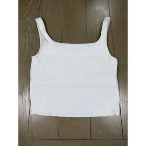 Carbon38 Ribbed Square Neck Tank Womens Large White Stretch Athletic Essential